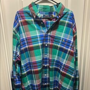 Polo by Ralph Lauren Blue and Green Casual Button Down Shirt
